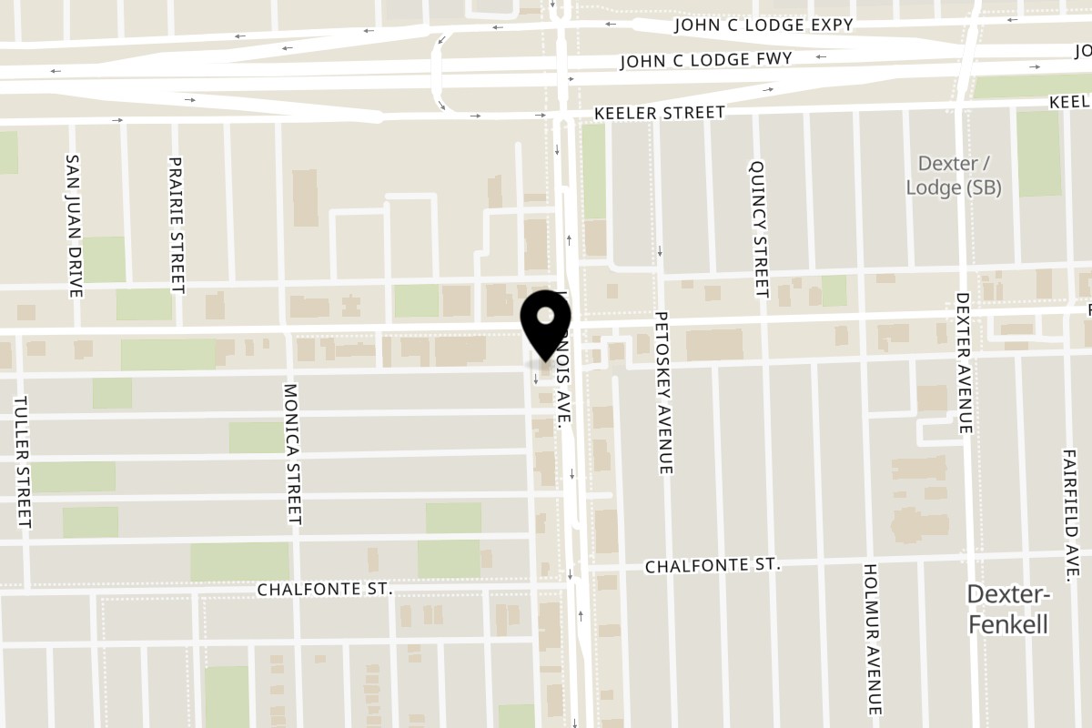 Map showing the location of A1 Fresh Fish and Chicken on 15209 Livernois Ave in Detroit